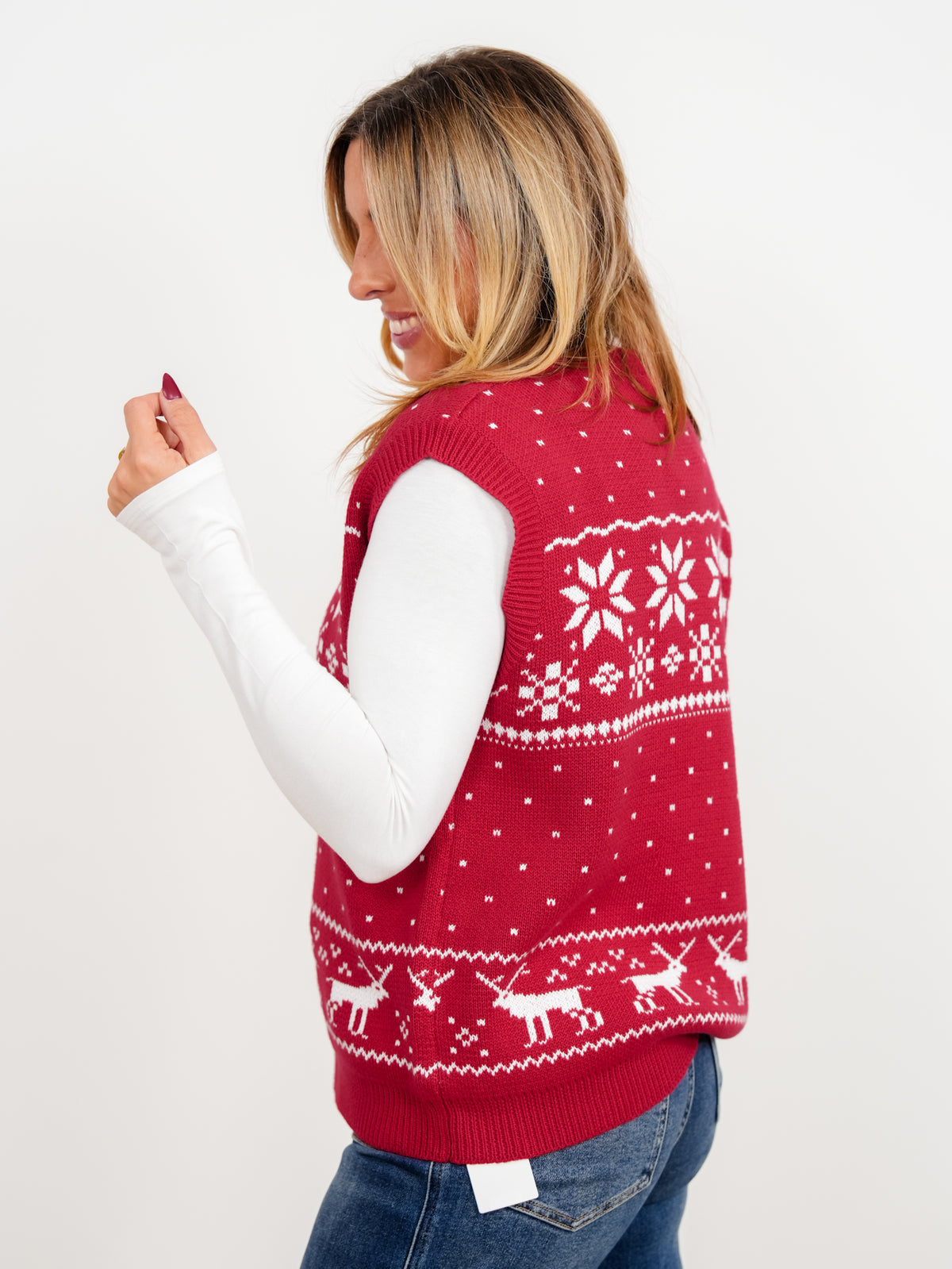 Reindeer Faire Isle Print Holiday Sleeveless Sweater Vest