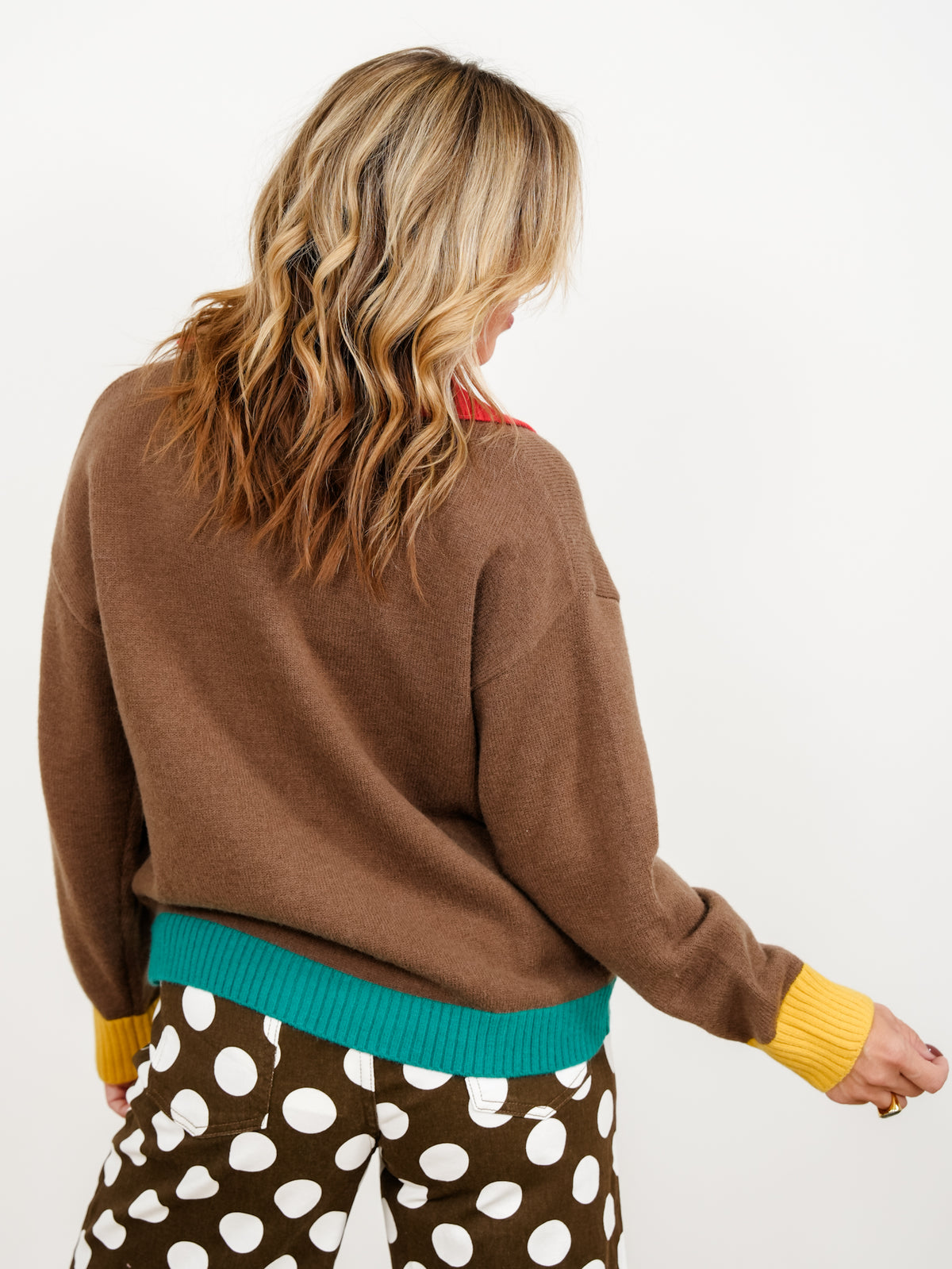 Color Block Long Sleeve Collared Button Down Cardigan - Freckled Poppy