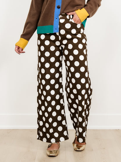 Plus/Reg Polka Dot High Waist Wide Leg Pants - Freckled Poppy