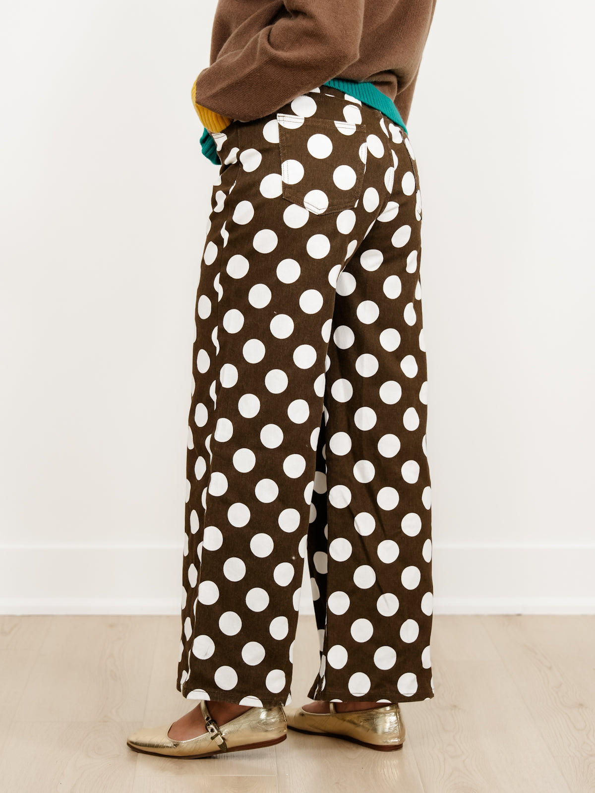 Plus/Reg Polka Dot High Waist Wide Leg Pants - Freckled Poppy