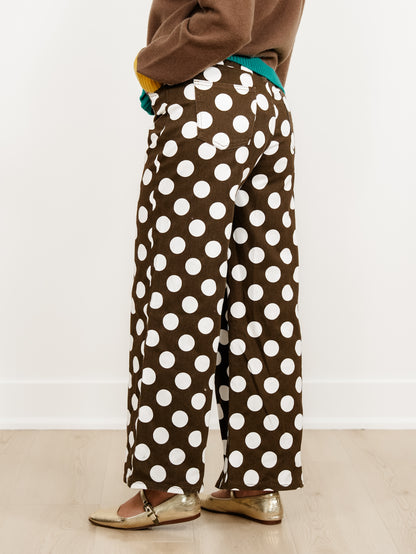 Plus/Reg Polka Dot High Waist Wide Leg Pants - Freckled Poppy
