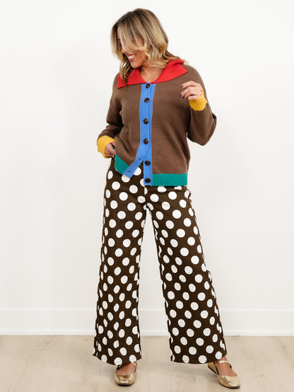 Plus/Reg Polka Dot High Waist Wide Leg Pants - Freckled Poppy