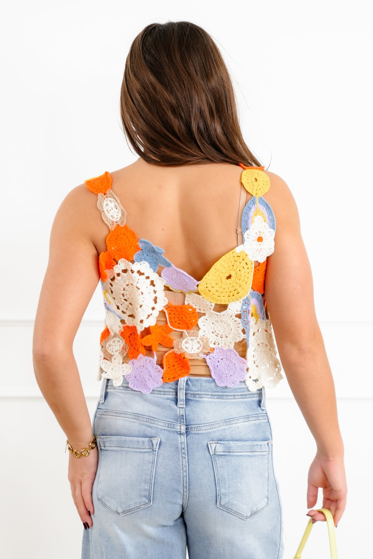 POL Crochet Floral Sleeveless Crop Top - Freckled Poppy