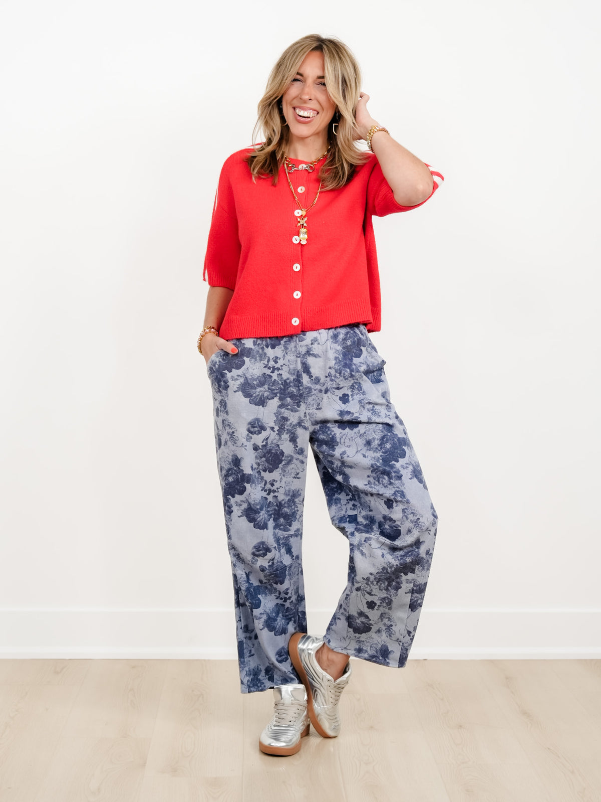 Floral Print Elastic Waist Barrel Pants - Freckled Poppy