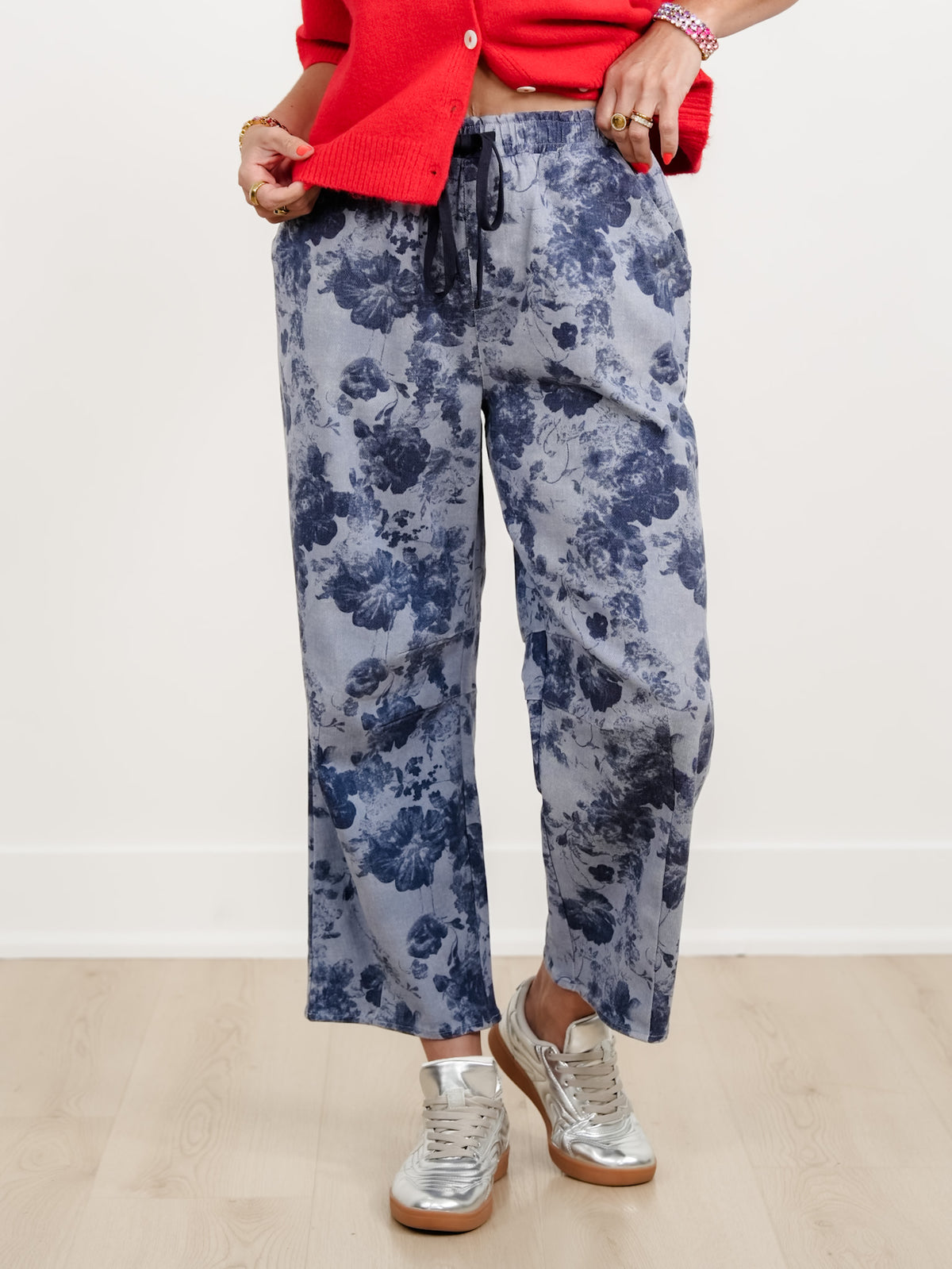 Floral Print Elastic Waist Barrel Pants - Freckled Poppy