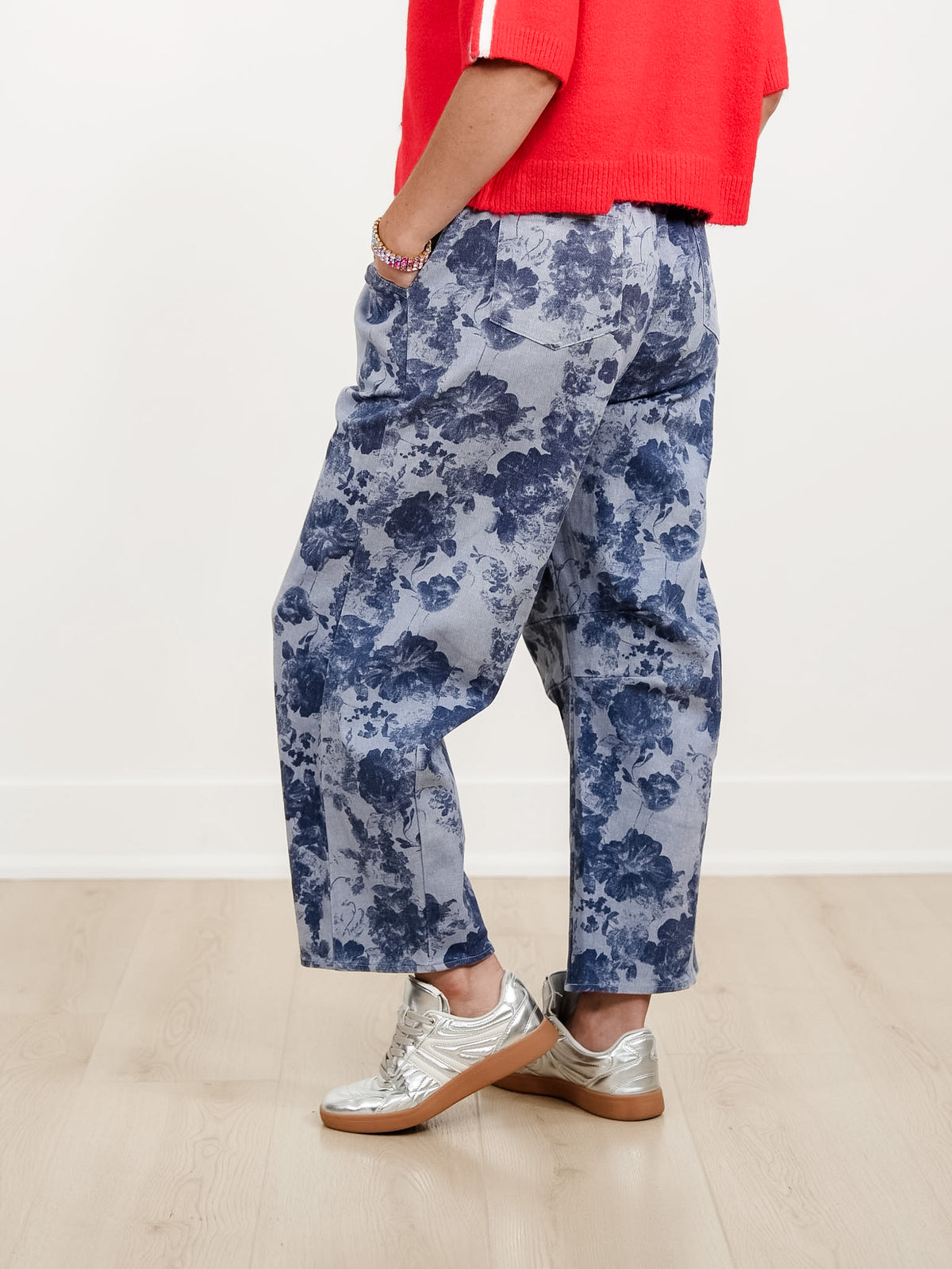 Floral Print Elastic Waist Barrel Pants - Freckled Poppy