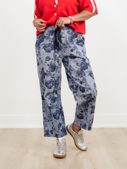 Floral Print Elastic Waist Barrel Pants - Freckled Poppy