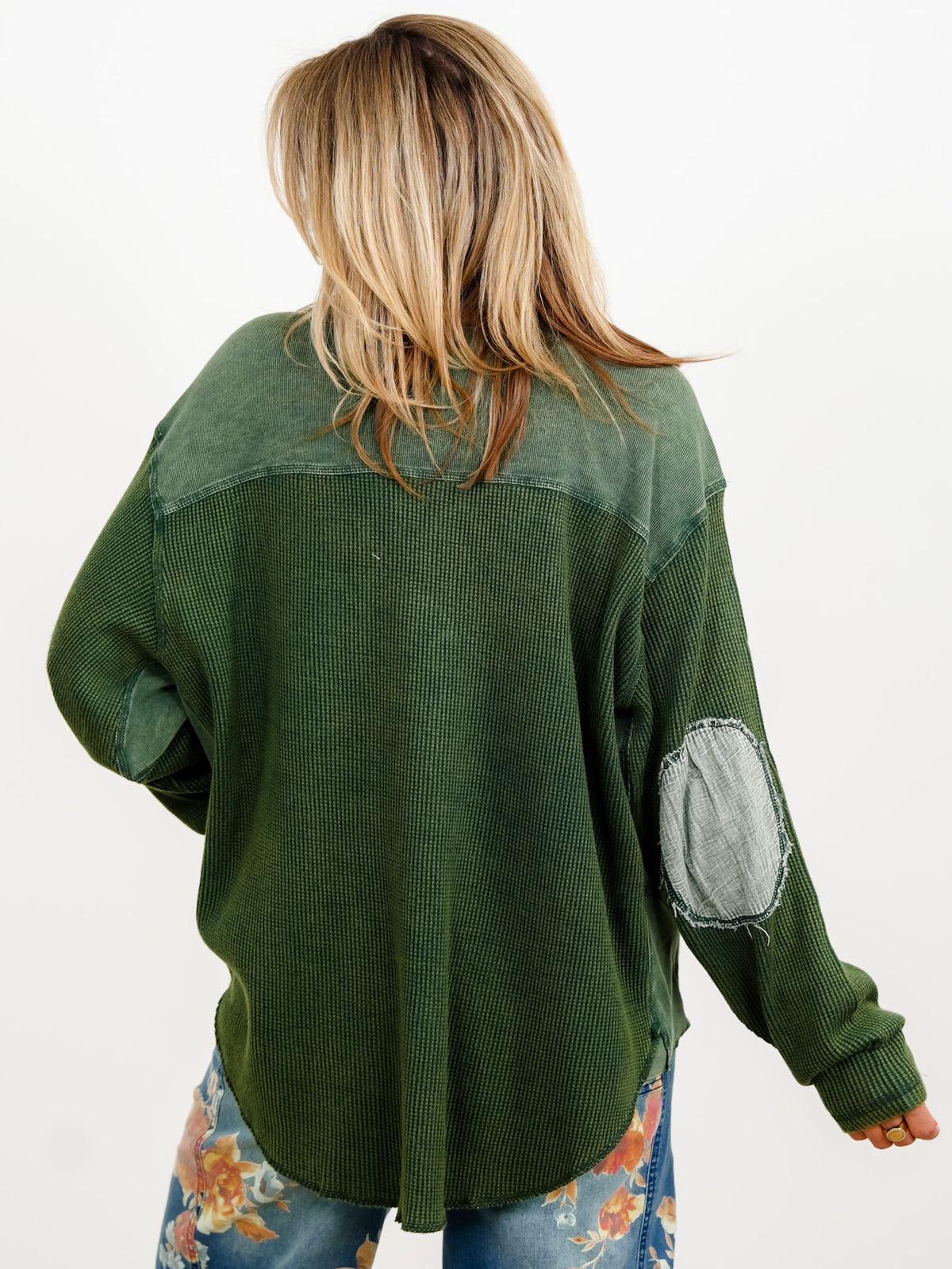 Waffle Knit Long Sleeve Top with Side Pockets - Freckled Poppy