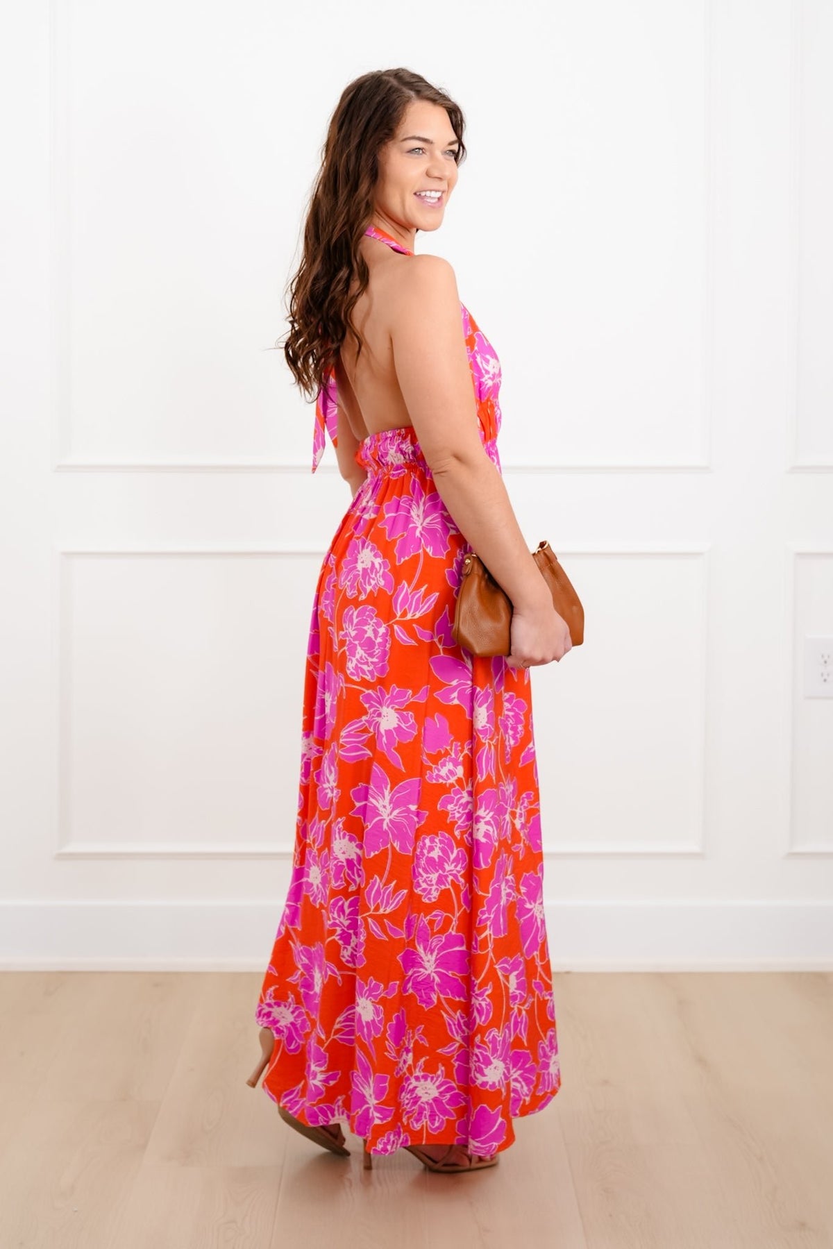 Sleeveless Floral Print Halter Neck Maxi Dress - Freckled Poppy