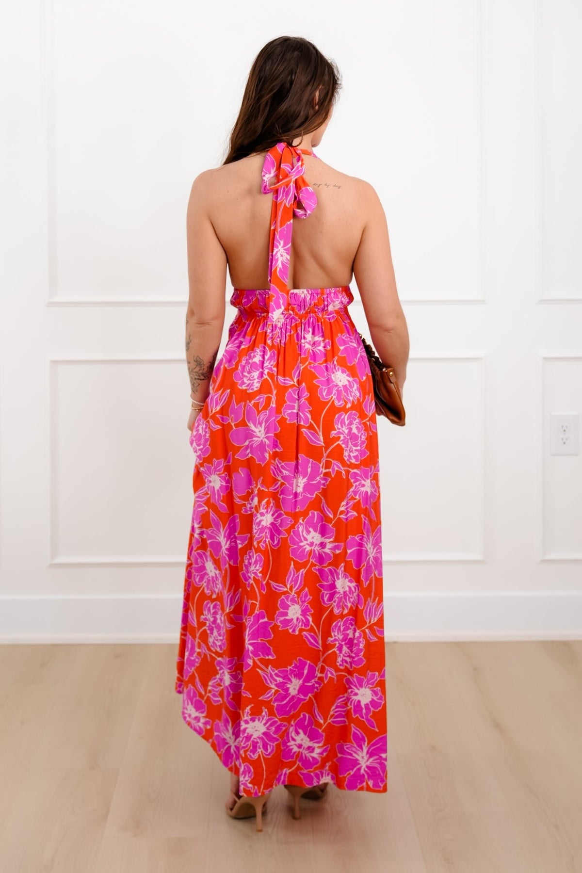 Sleeveless Floral Print Halter Neck Maxi Dress - Freckled Poppy