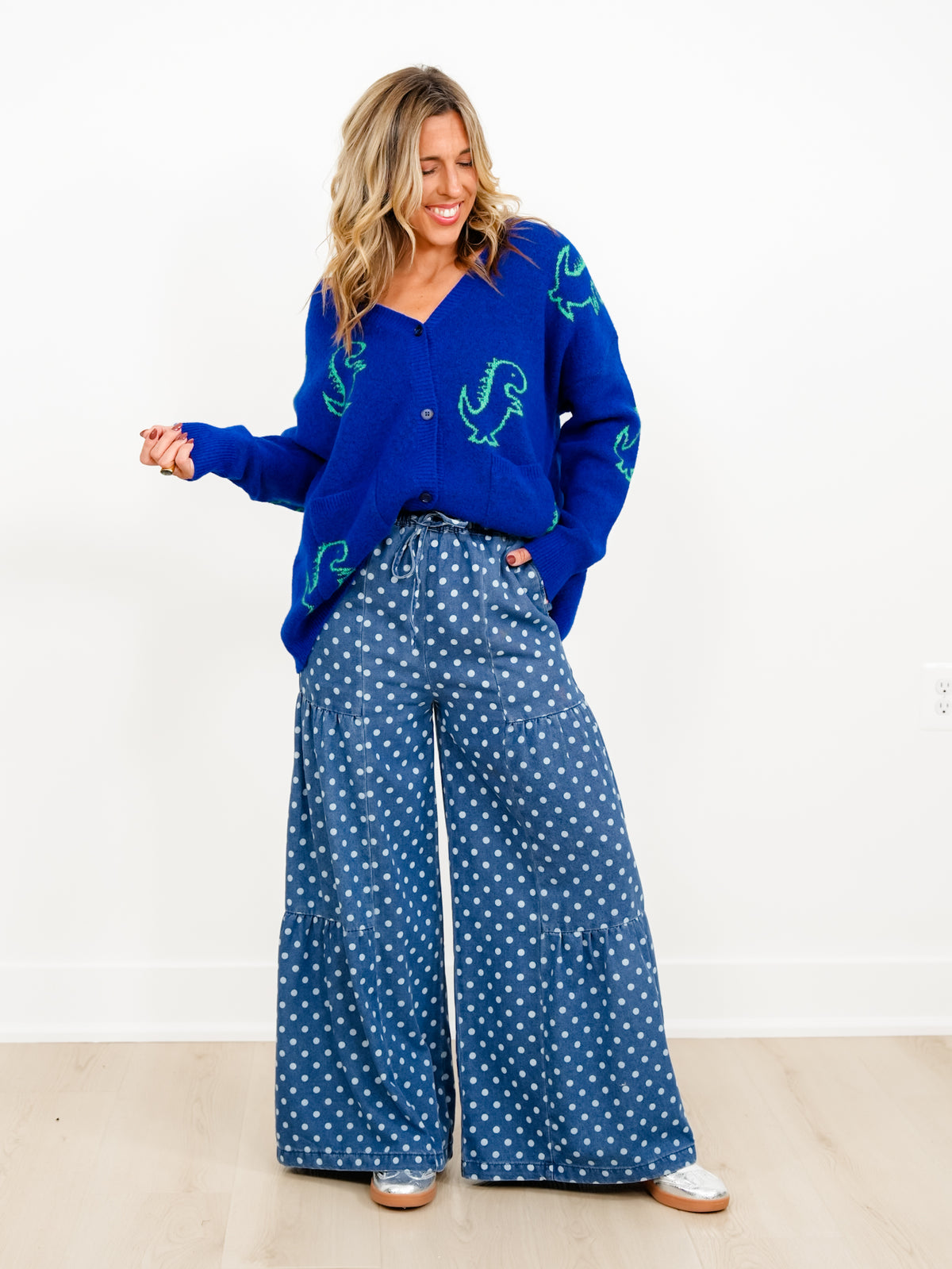 Plus/Reg Polka Dot Elastic Waist Tiered Pants - Freckled Poppy