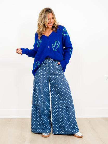 Plus/Reg Polka Dot Elastic Waist Tiered Pants - Freckled Poppy