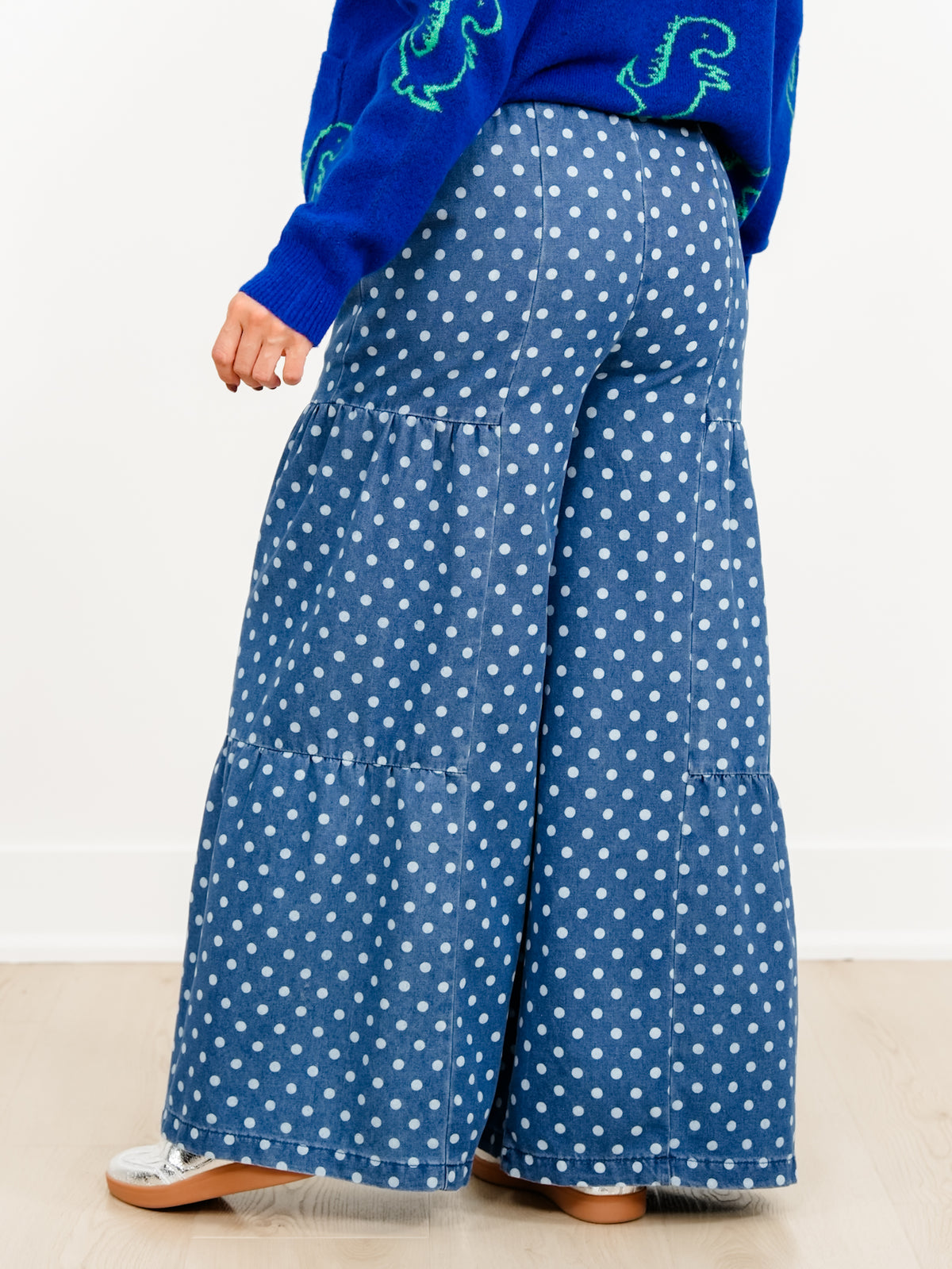 Plus/Reg Polka Dot Elastic Waist Tiered Pants - Freckled Poppy