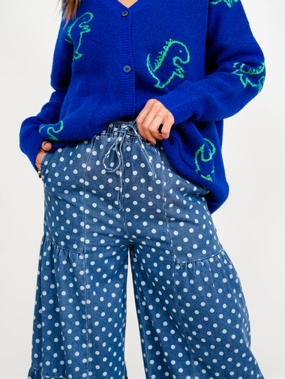 Plus/Reg Polka Dot Elastic Waist Tiered Pants - Freckled Poppy