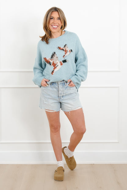 Knit Long Sleeve Flying Duck Pullover Sweater - Freckled Poppy