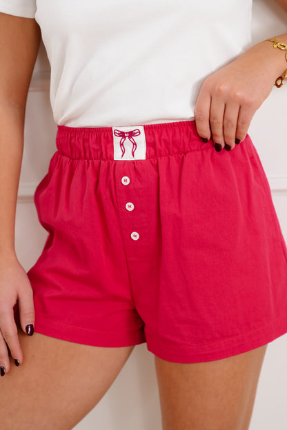 Red High Elastic Waist Boxer Shorts - Freckled Poppy