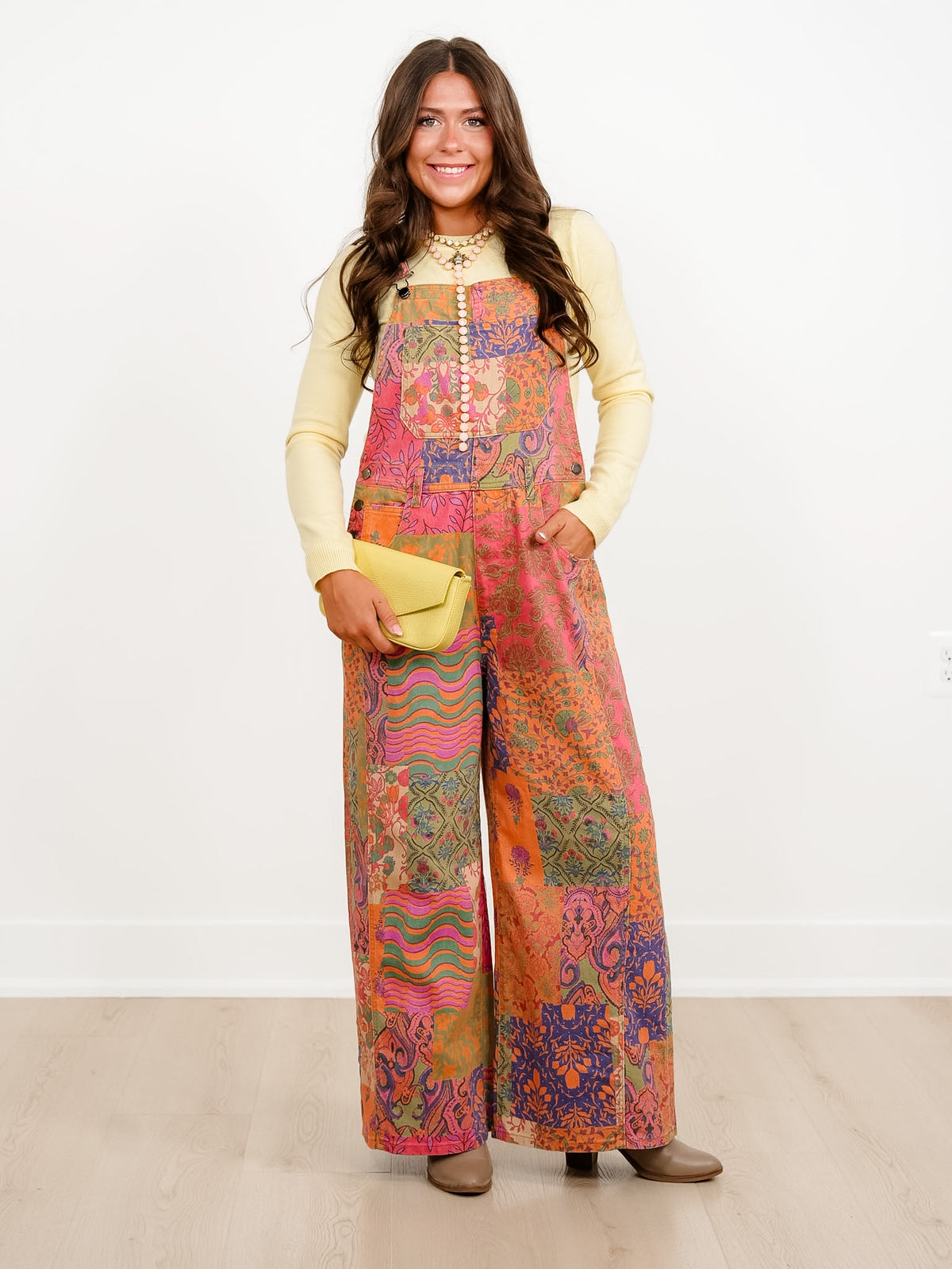 Patchwork Print Bib Overalls with Side Pockets - Freckled Poppy