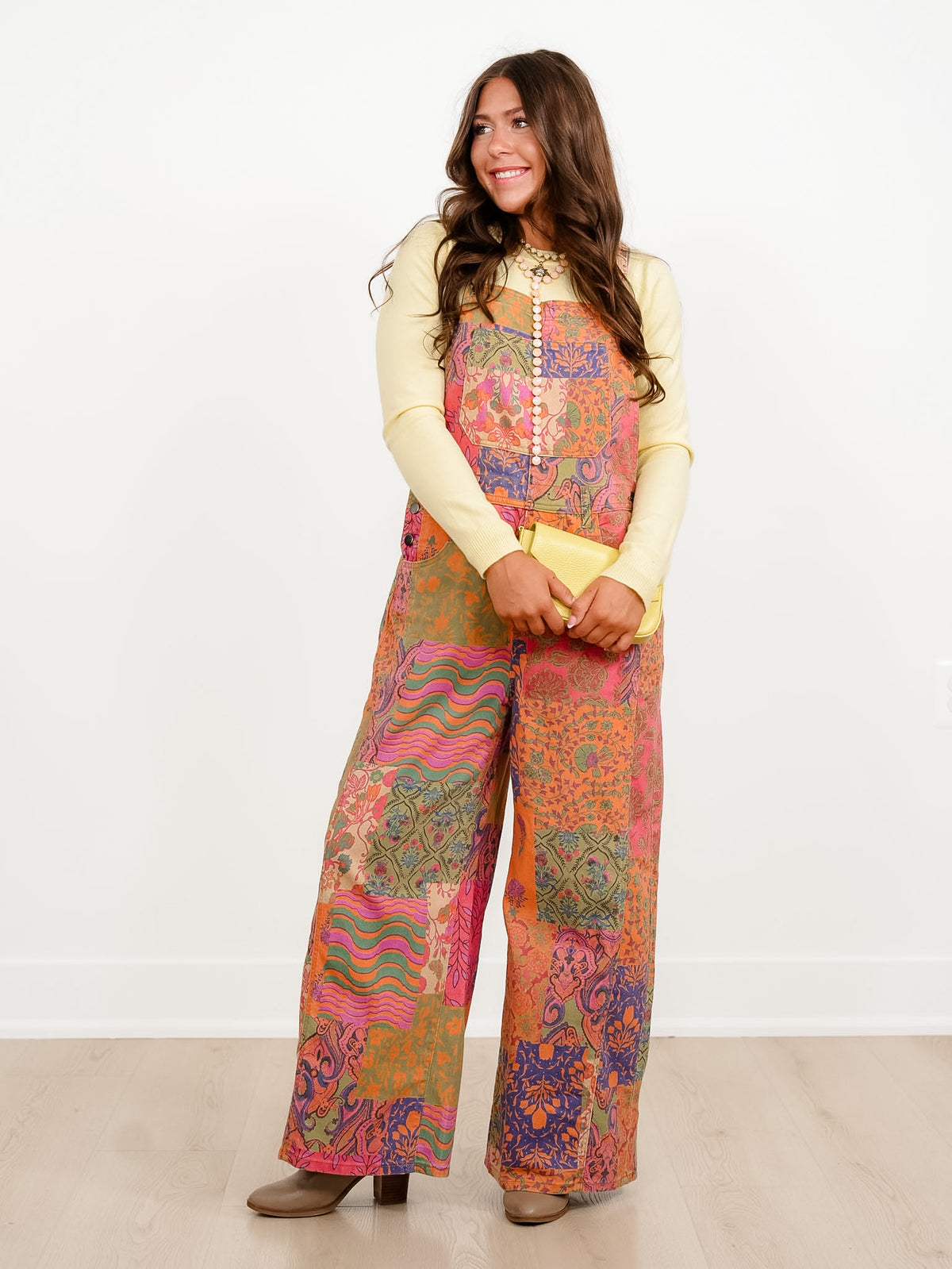 Patchwork Print Bib Overalls with Side Pockets - Freckled Poppy