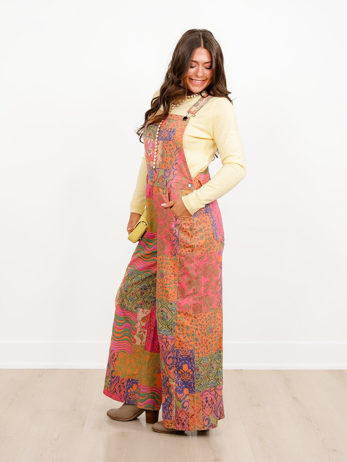 Patchwork Print Bib Overalls with Side Pockets - Freckled Poppy