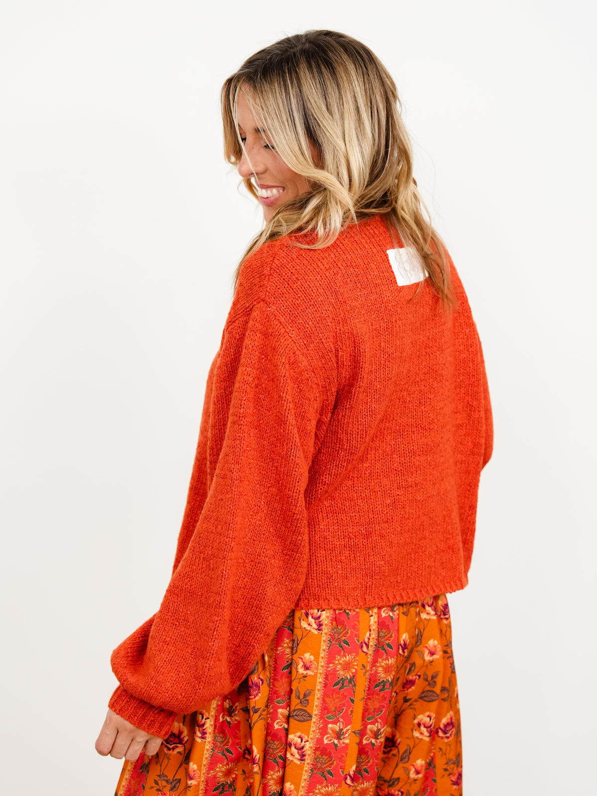 POL Long Balloon Sleeve Mock Neck Knit Sweater