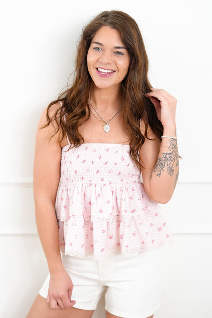Floral Print Sleeveless Ruffled Top with Lace - Freckled Poppy