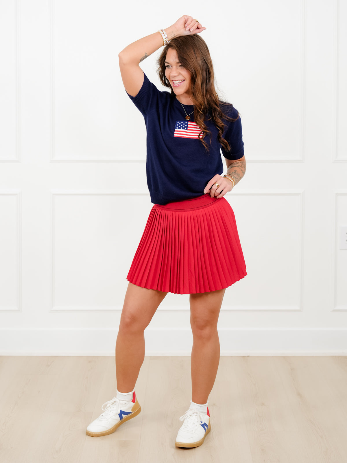 Door Buster! Zenana Woven High Waist Knife-Pleat Mini Skirt Lined Inner Shorts - Freckled Poppy