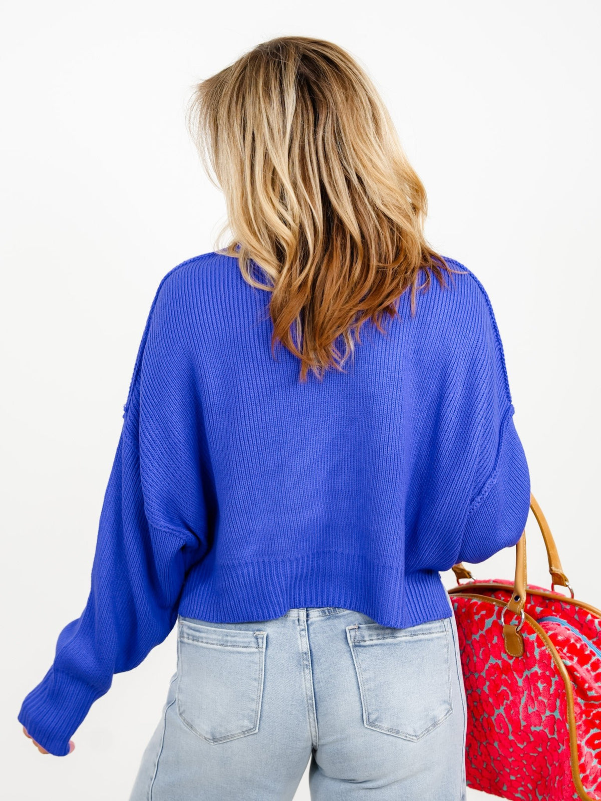Ribbed Knit Drop Shoulder Crop Sweater - Freckled Poppy