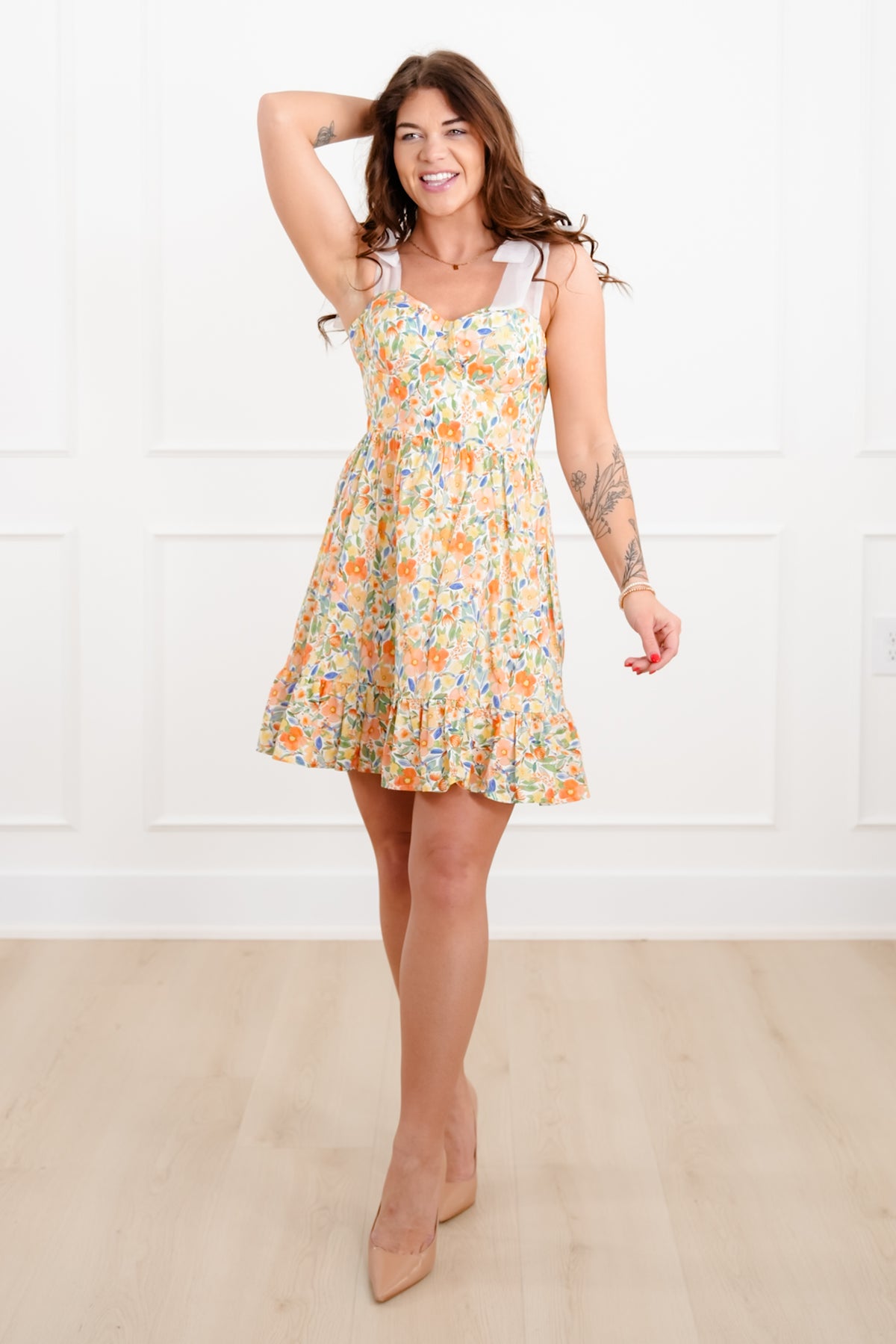 Floral Sleeveless Sweet Heart Neck Mini Dress - Freckled Poppy