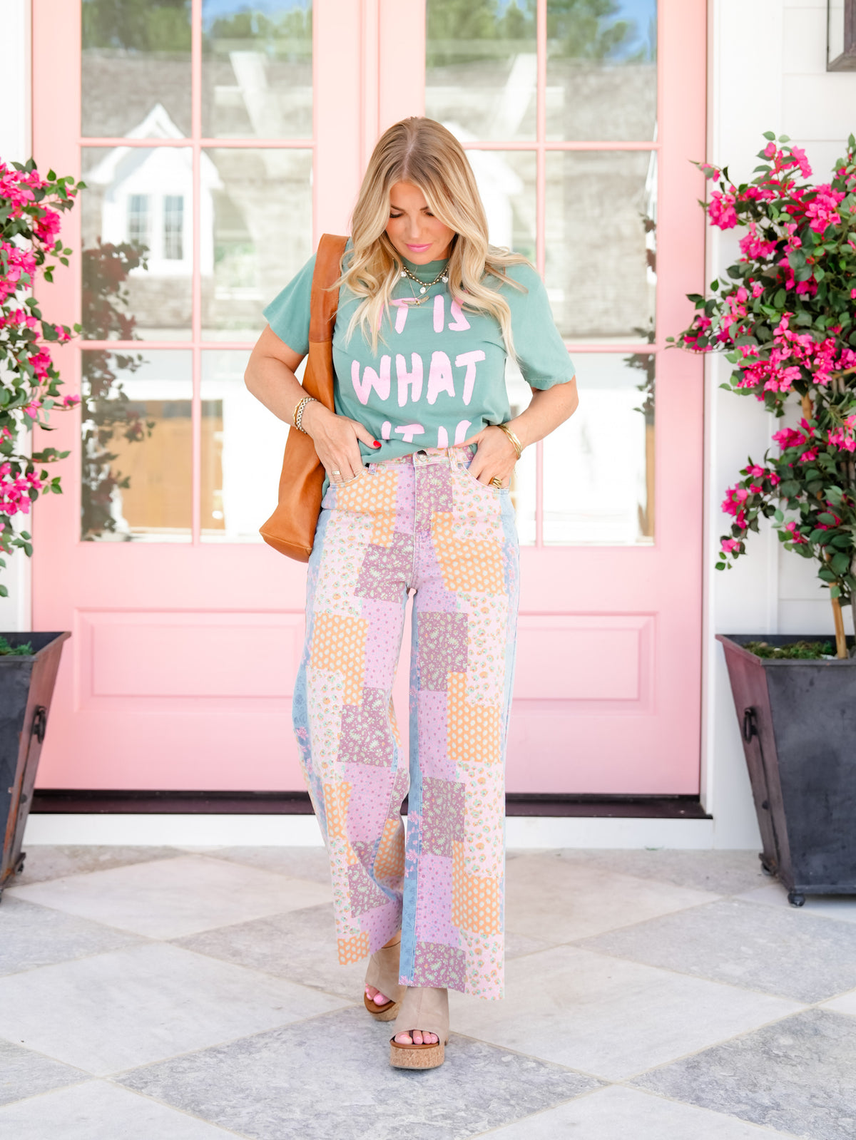 Patchwork Print Straight Leg Cropped Pants - Freckled Poppy