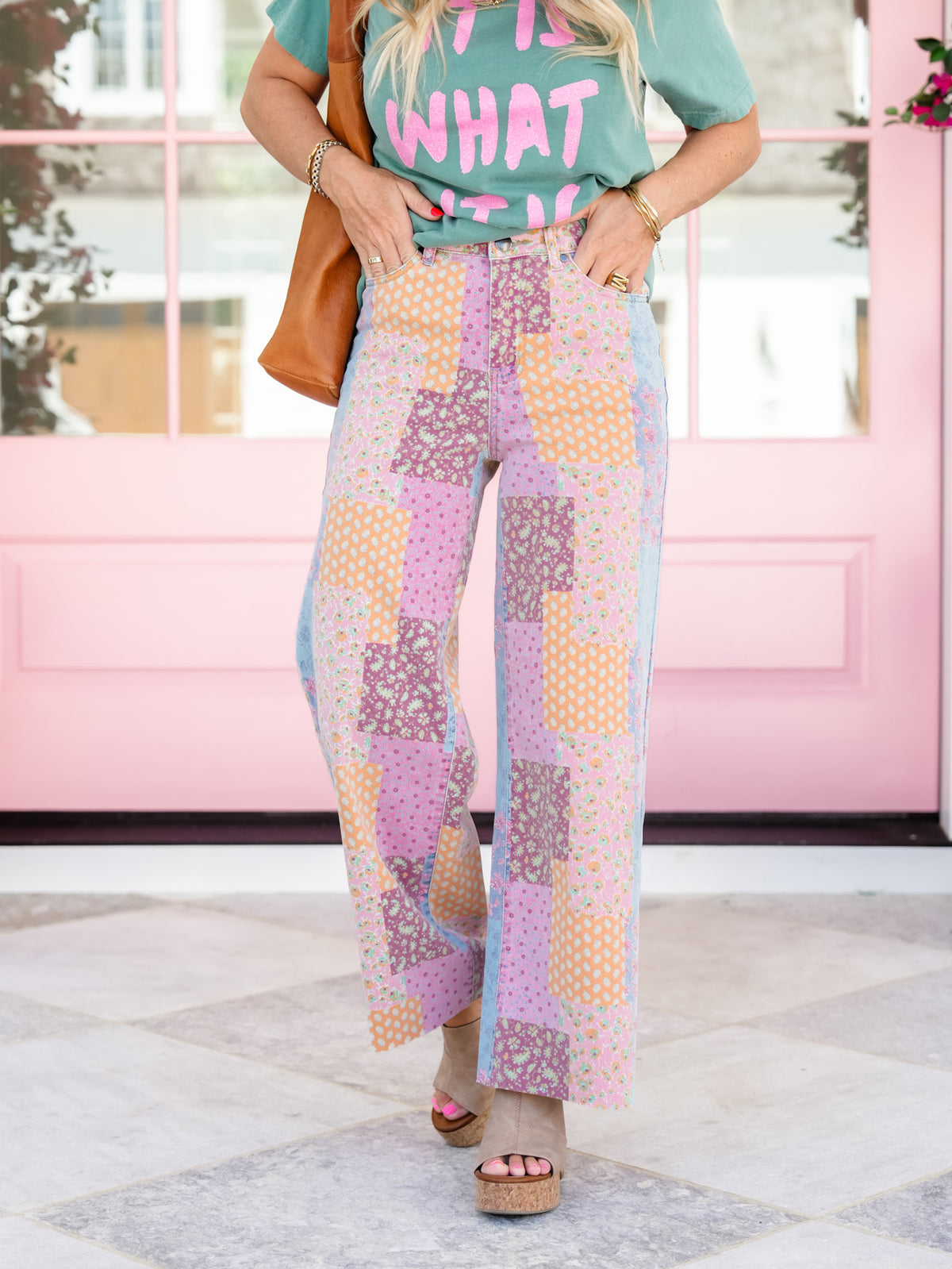 Patchwork Print Straight Leg Cropped Pants - Freckled Poppy