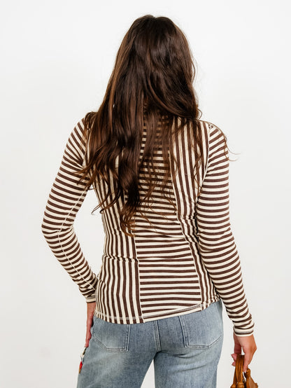 Multi-Directional Stripe Long Sleeve Top - Freckled Poppy