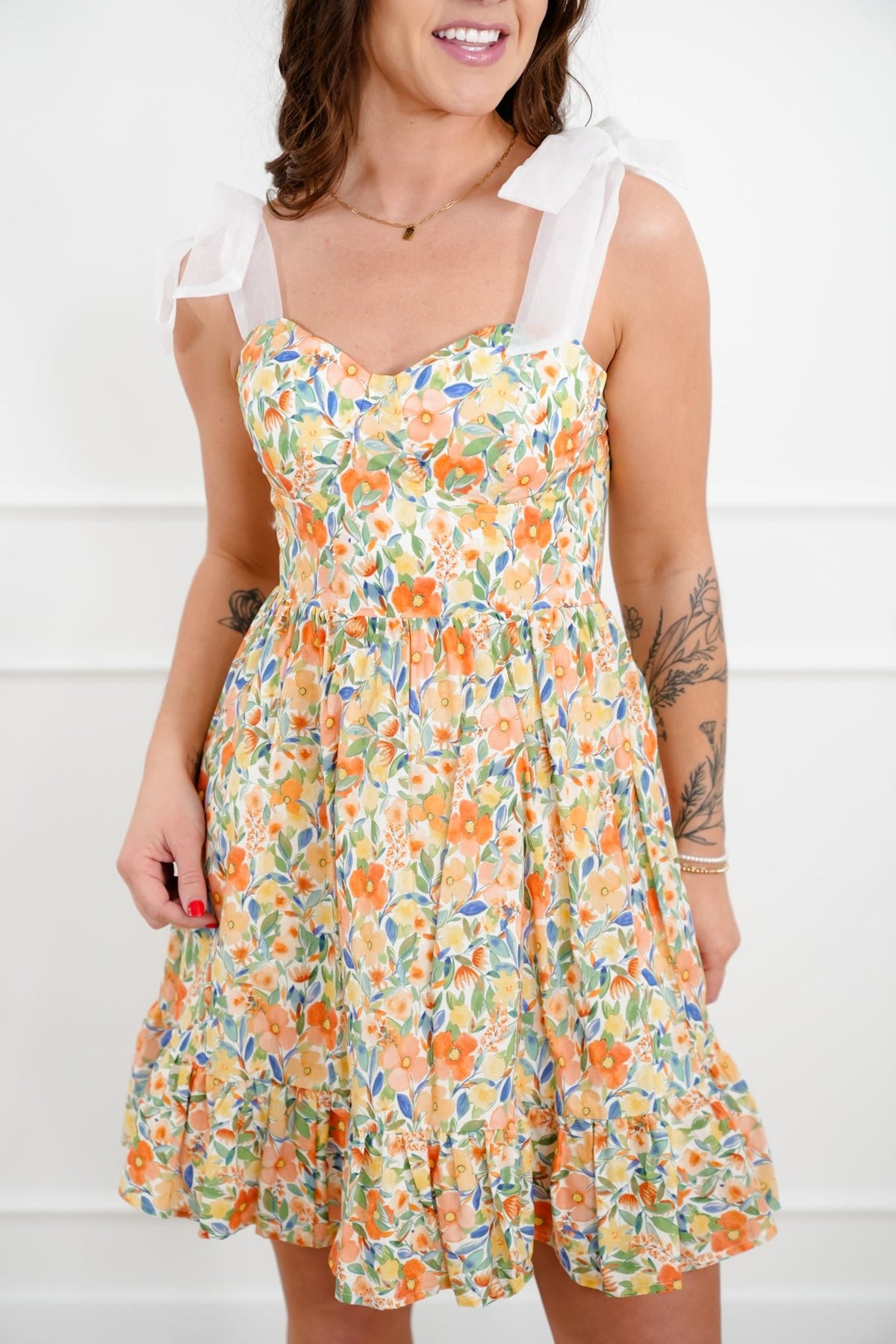 Floral Sleeveless Sweet Heart Neck Mini Dress - Freckled Poppy