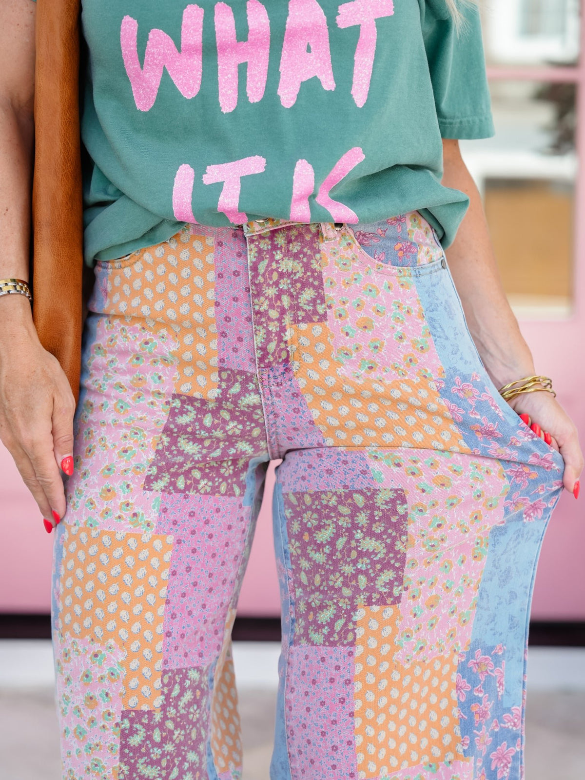 Patchwork Print Straight Leg Cropped Pants - Freckled Poppy