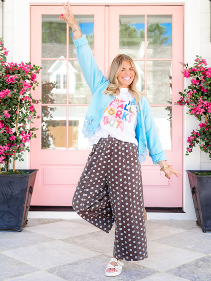 Polka Dot Elastic Waist Wide Leg Cropped Pants - Freckled Poppy