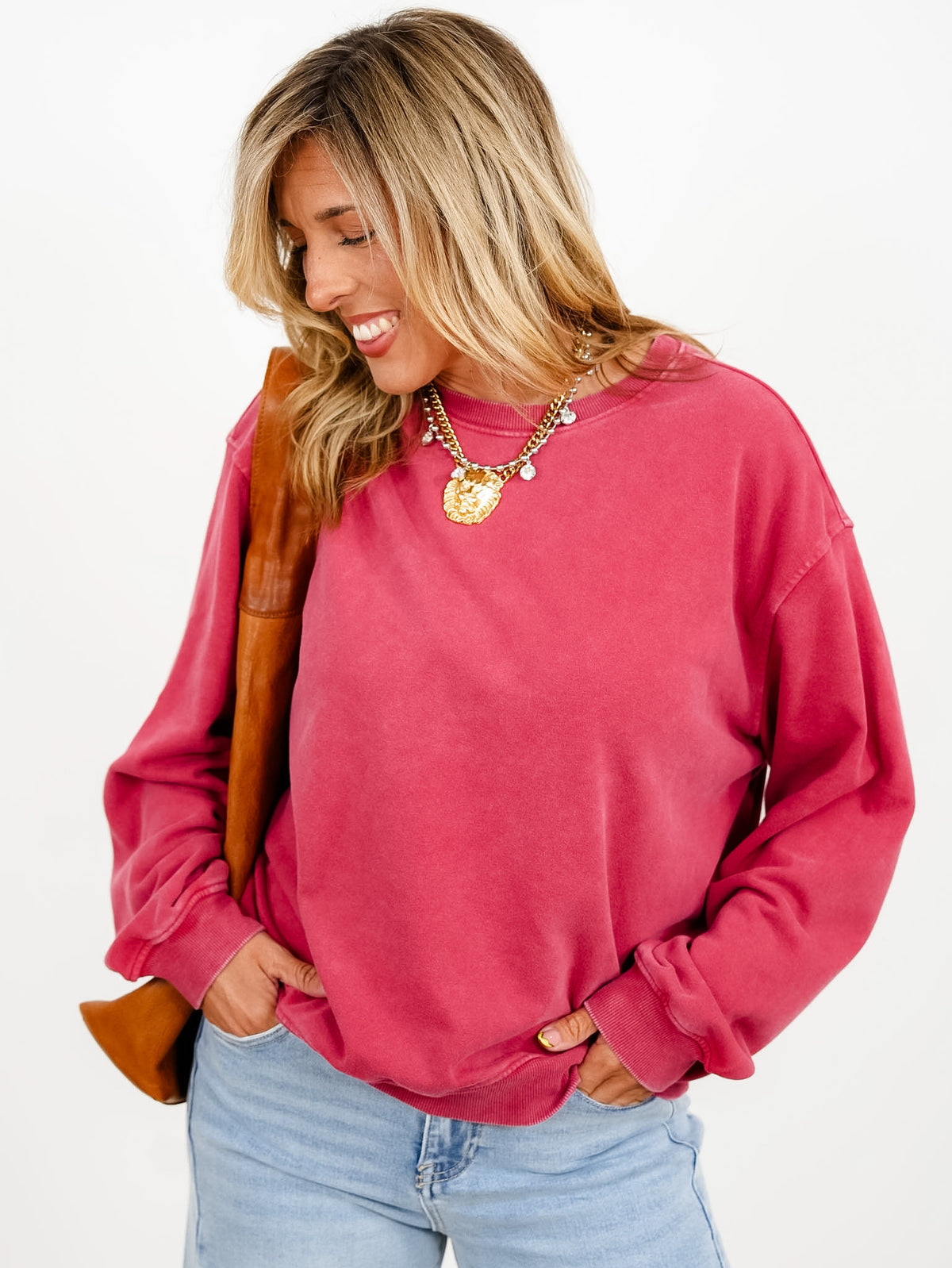 Mineral Wash Crew Neck Sweatshirt - Freckled Poppy
