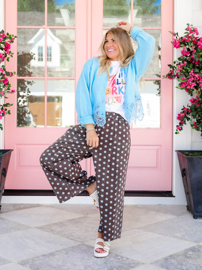 Polka Dot Elastic Waist Wide Leg Cropped Pants - Freckled Poppy