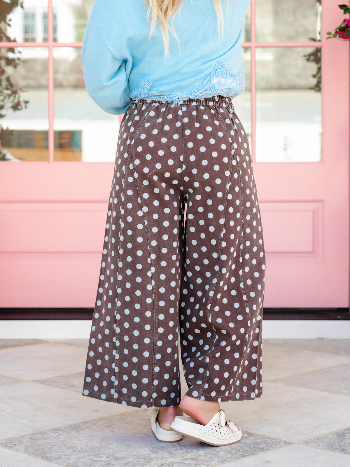 Polka Dot Elastic Waist Wide Leg Cropped Pants - Freckled Poppy