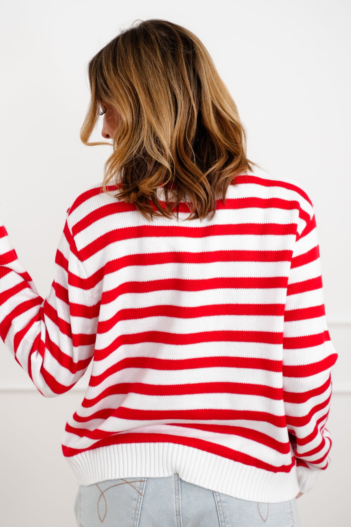Stripe Long Sleeve Knit Crab Sweater - Freckled Poppy