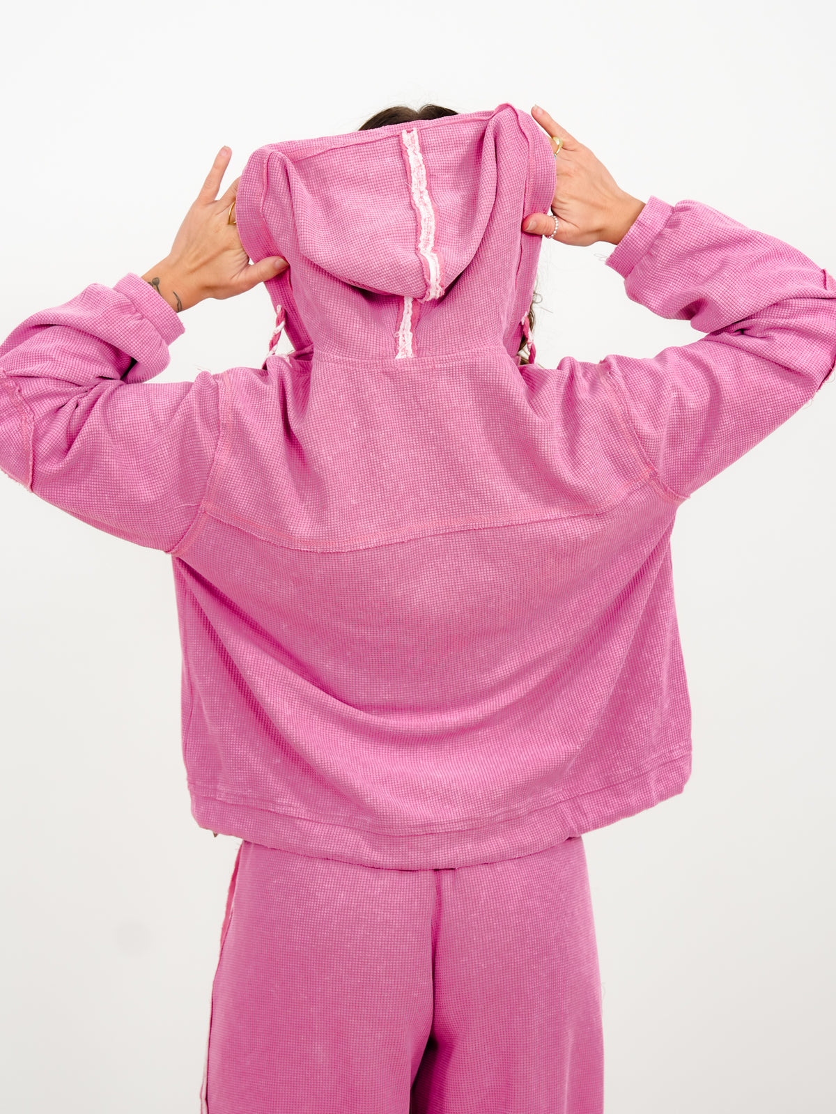 POL Thermal Long Sleeve Button Down Hooded Top - Freckled Poppy