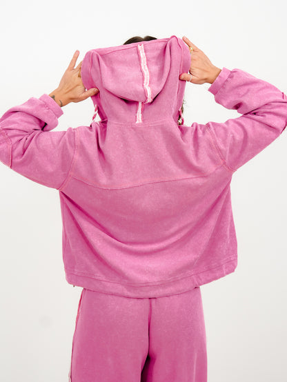 POL Thermal Long Sleeve Button Down Hooded Top - Freckled Poppy