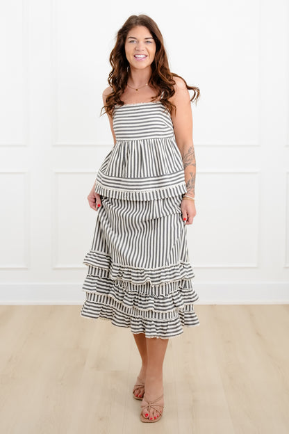 Stripe Sleeveless Top and Ruffled Skirt Set - Freckled Poppy