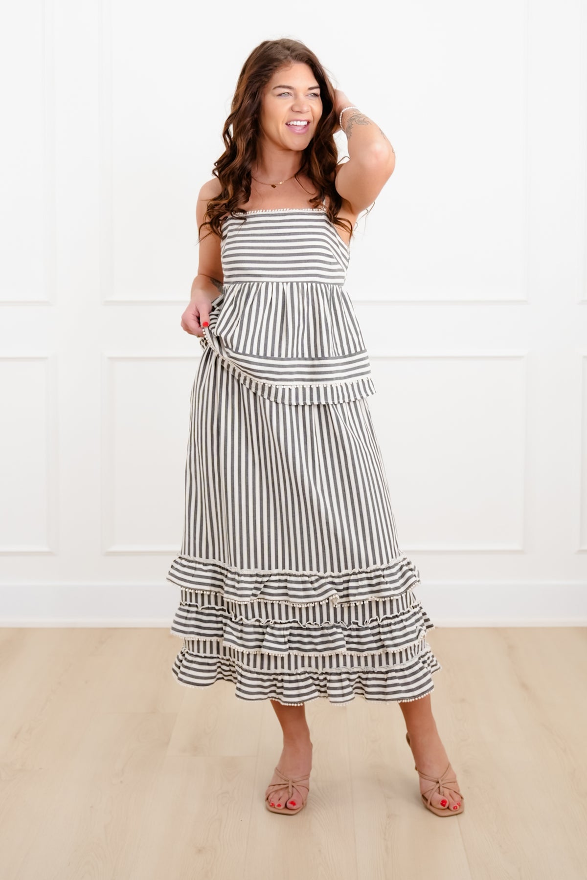 Stripe Sleeveless Top and Ruffled Skirt Set - Freckled Poppy