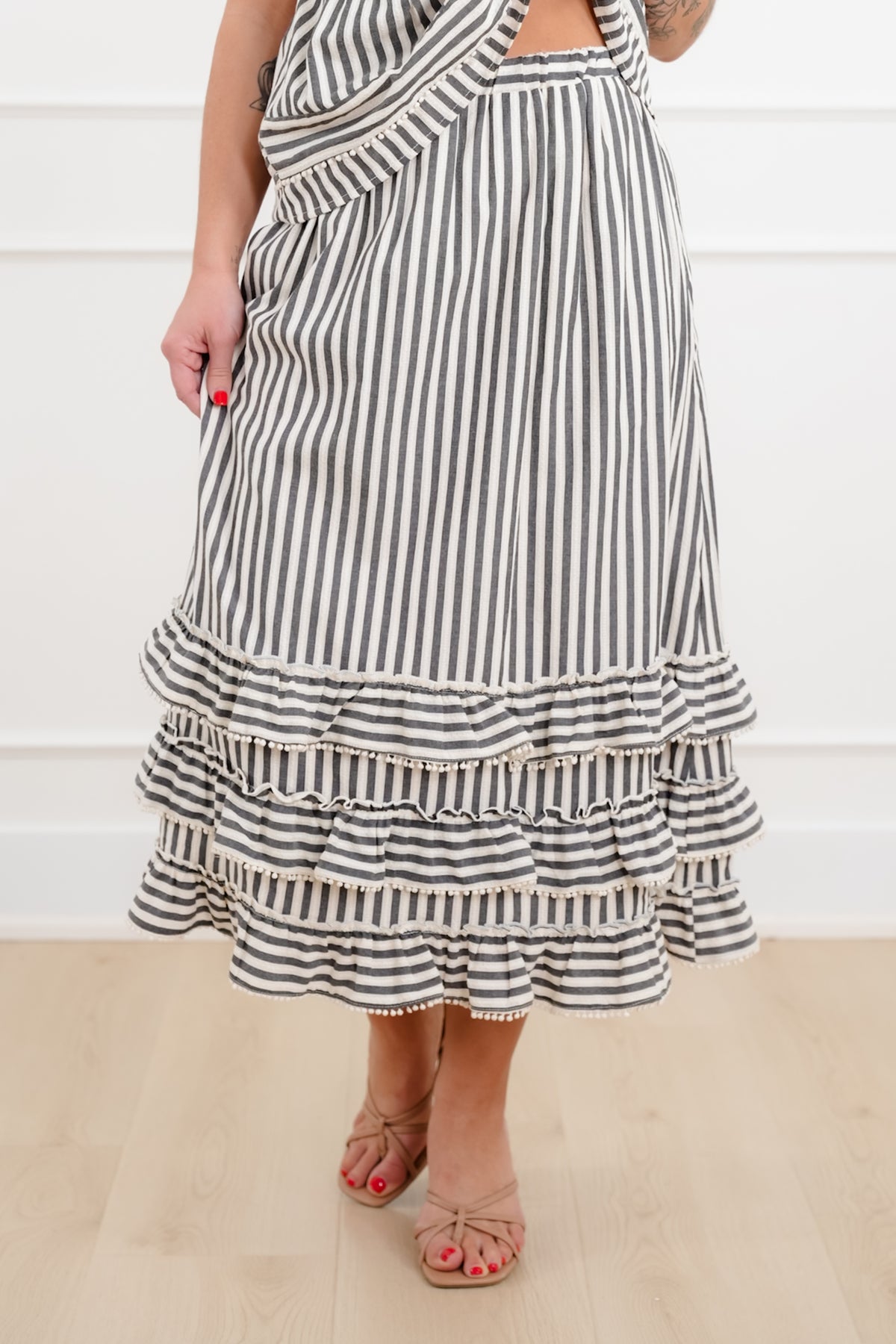 Stripe Sleeveless Top and Ruffled Skirt Set - Freckled Poppy