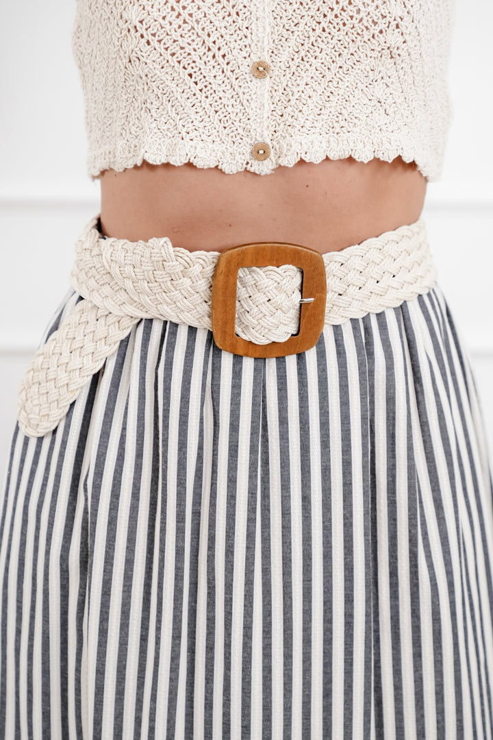 Woven Stretch Belt with Oversized Buckle - Freckled Poppy