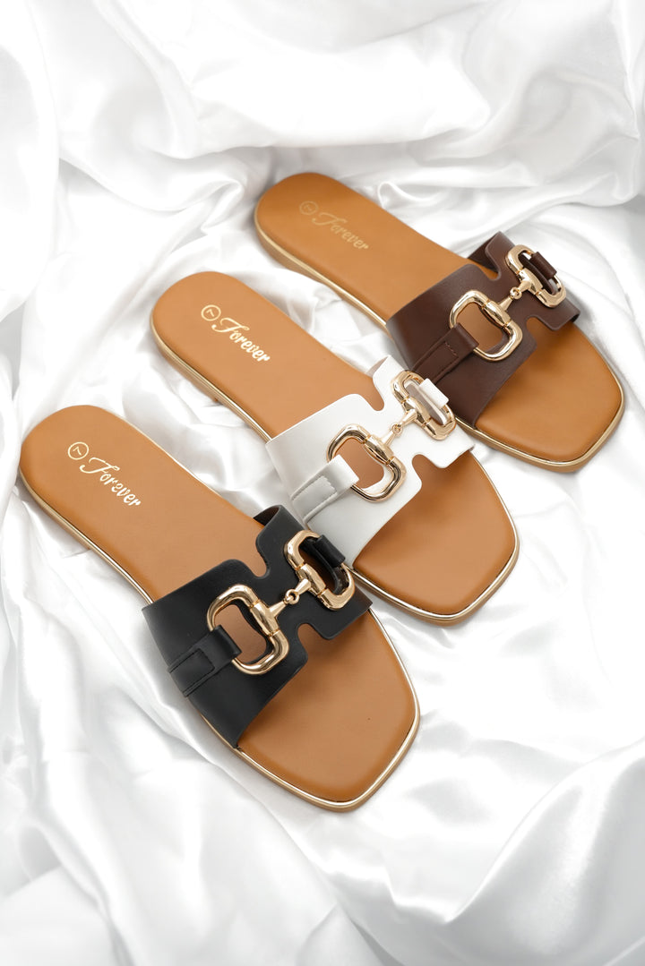 Buckle Detail Vegan Leather Slide Sandal - Freckled Poppy