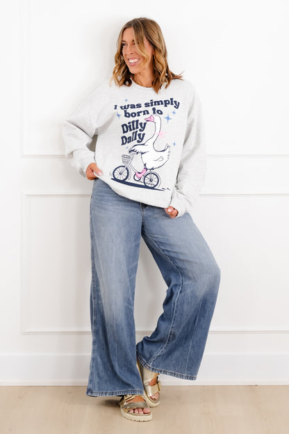 Restock! Long Sleeve "Born To Dilly Dally" Pullover Sweatshirt - Freckled Poppy