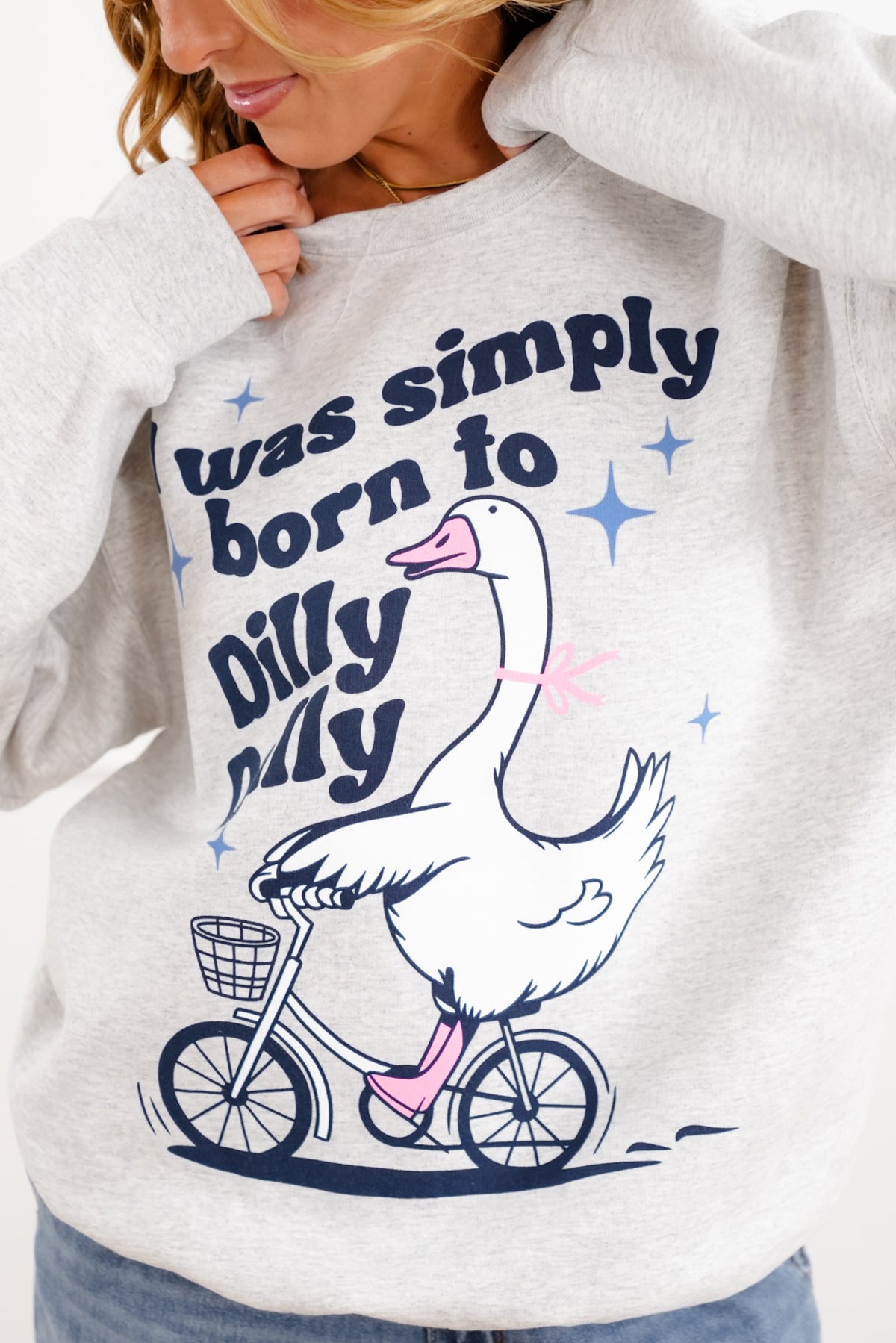 Restock! Long Sleeve "Born To Dilly Dally" Pullover Sweatshirt - Freckled Poppy