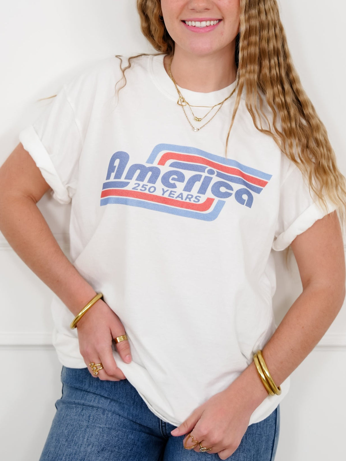 Plus/Reg Short Sleeve "America 250 Years" Graphic Tee - Freckled Poppy