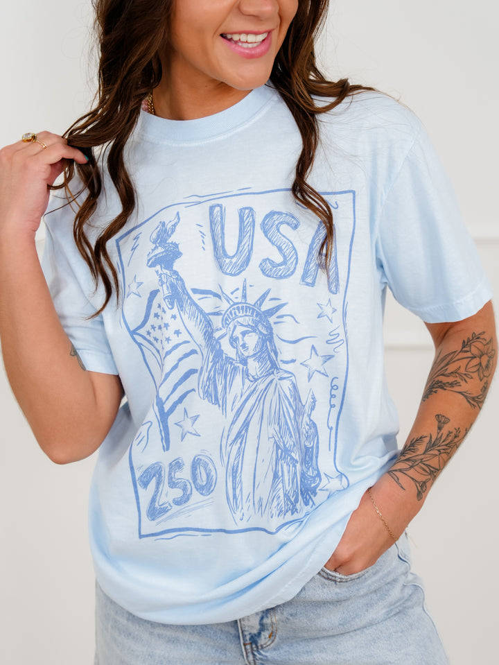 Plus/Reg Short Sleeve "USA 250 Years Lady Liberty" Graphic Tee - Freckled Poppy