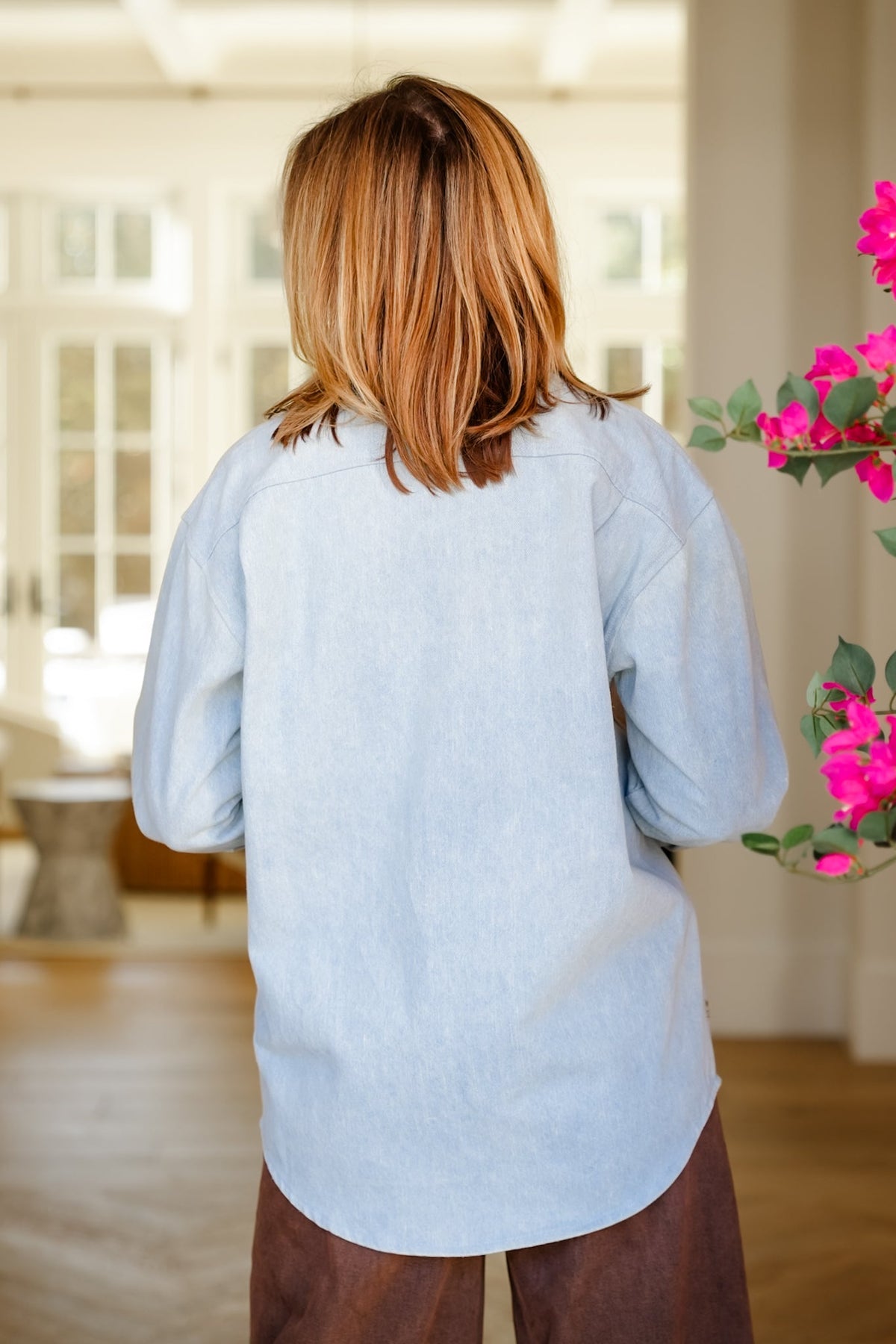 Plus/Reg Embroidered Long Sleeve Button Down Shacket - Freckled Poppy